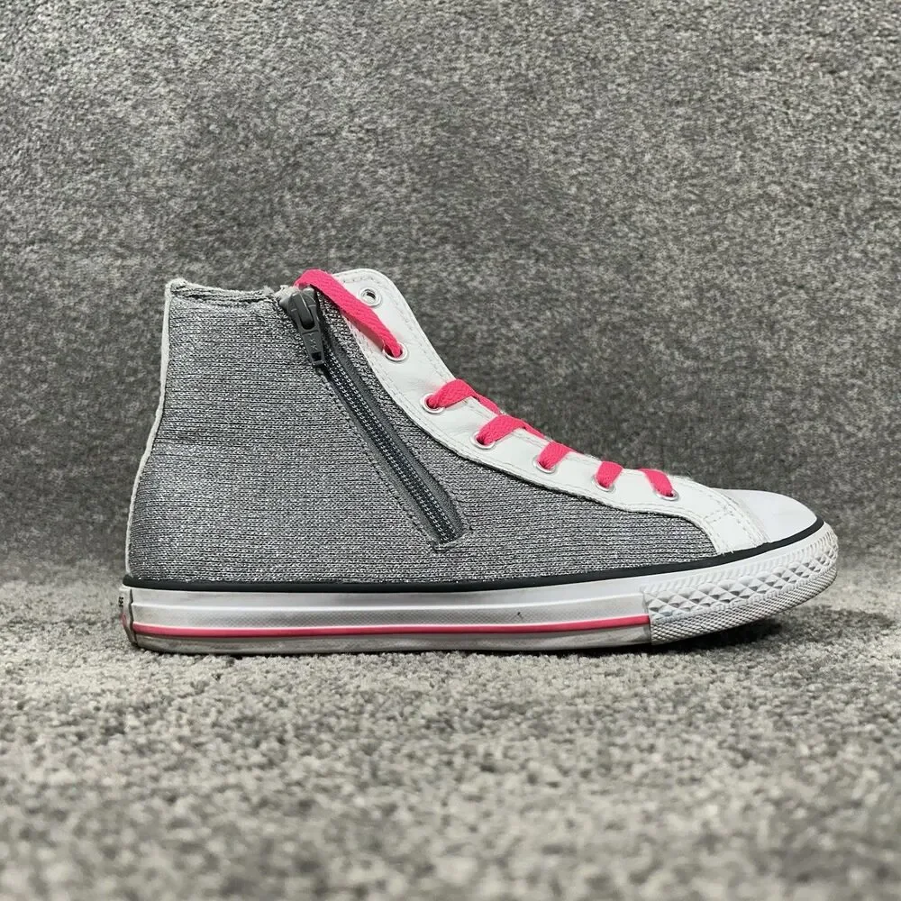 Converse Chuck Taylor Side Zip Hi Top 650600C Girls Sz 6 Silver White Shoes Used